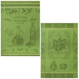 Lot de 2 torchons en jacquard de coton vert 50x75