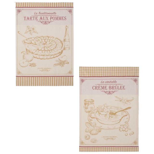 Lot de 2 torchons en coton beige 50x75