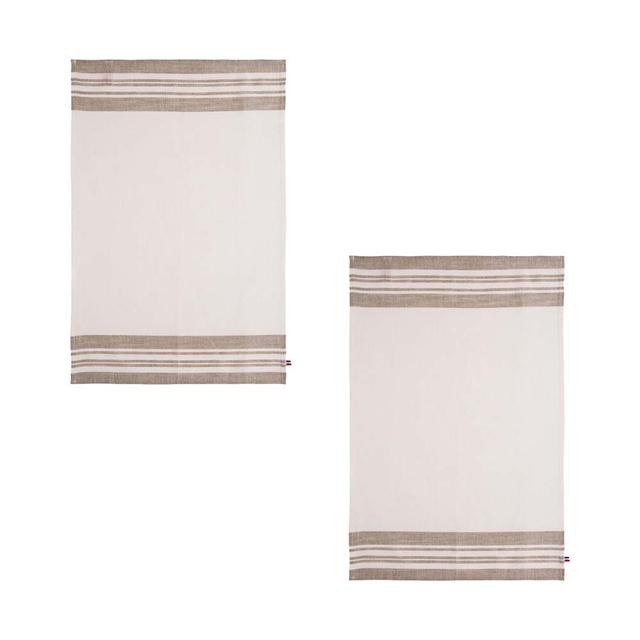 Lot de 2 torchons unis en lin beige 50x75