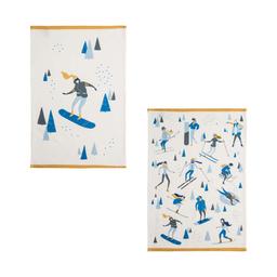 Lot de 2 torchons imprimés en coton bleu 50x75