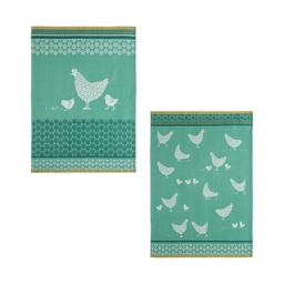 Lot de 2 torchons imprimés en jacquard de coton vert 50x75