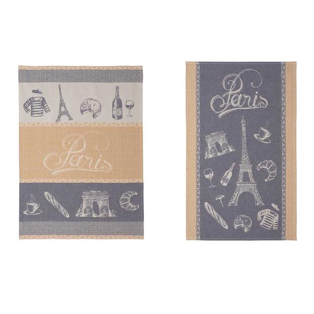 Lot de 2 torchons en jacquard pur coton en bleu 50x75