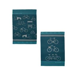 Lot de 2 torchons en jacquard de coton bleu 50x75