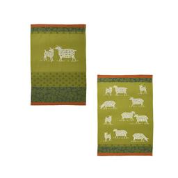 Lot de 2 torchons en jacquard de coton vert 50x75