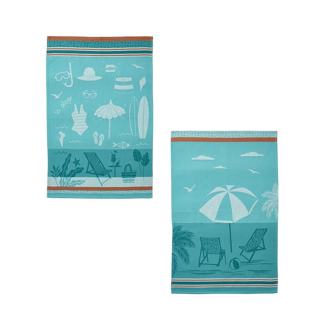 Lot de 2 torchons en jacquard de coton bleu 50x75