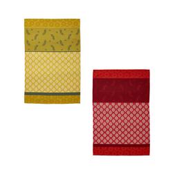 Lot de 2 torchons en jacquard de coton jaune 50x75