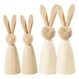 4 lapins en bois à décorer 12 et 14 cm