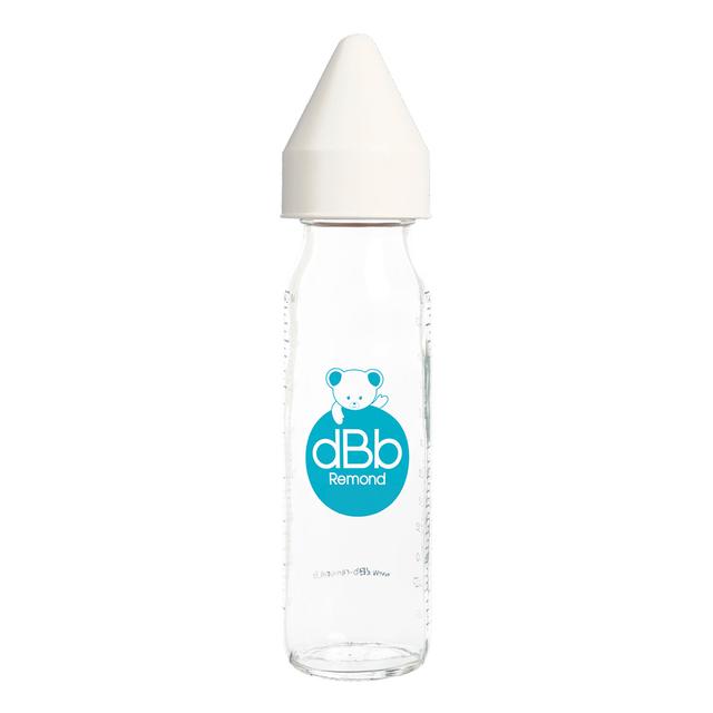 Biberon verre 240ml blanc tétine nouveau-né caoutchouc