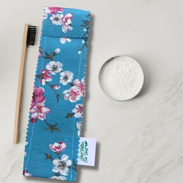 Etui à brosse à dent imperméable Made in France -FLORAL BLEU