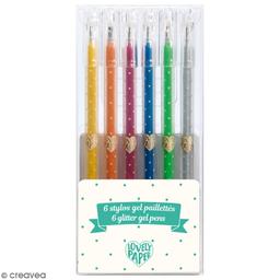 6 Stylos Gel Pailletes coloris assortis