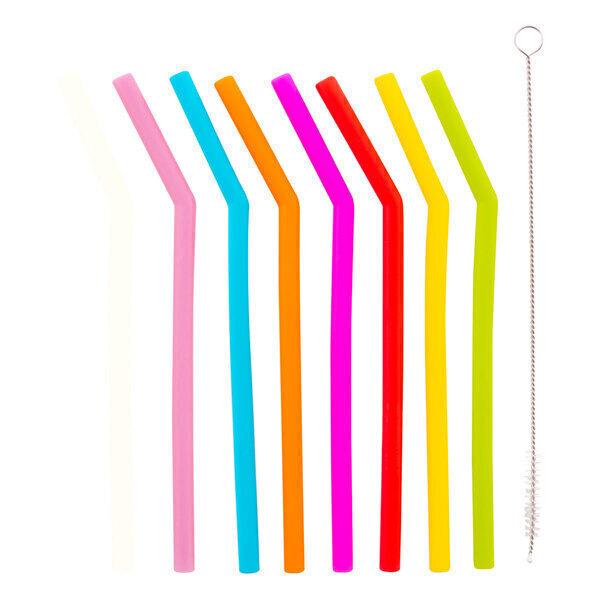 Set de 8 pailles courbées en silicone multicolore 16.5cm