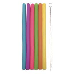 Set de 6 pailles droites en silicone multicolore 25cm