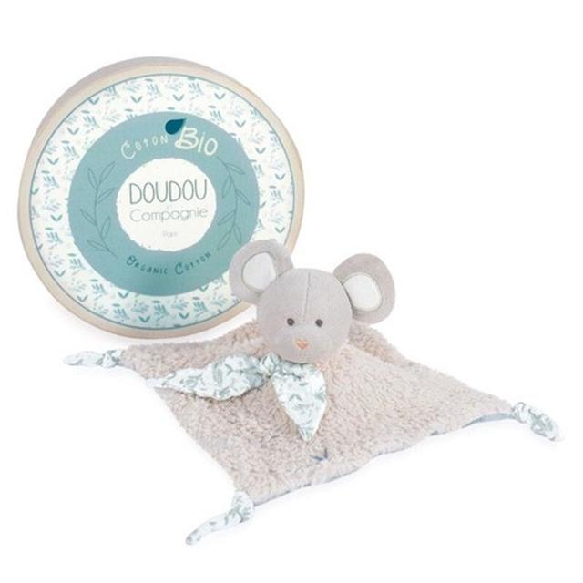 Doudou plat en coton Bio Souris grise