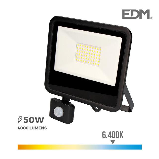 Projecteur LED à Détecteur 50W Noir Étanche IP65 4000lm (400W)