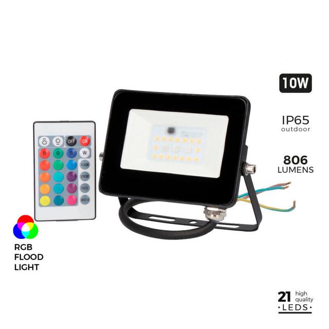 Projecteur LED 10W Noir Étanche IP65 806lm (80W) - RGB Multicol