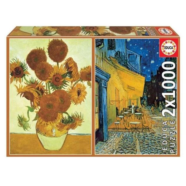 Puzzle 2 x 1000 pcs - Les tournesols + Terrase du cafe le soir -