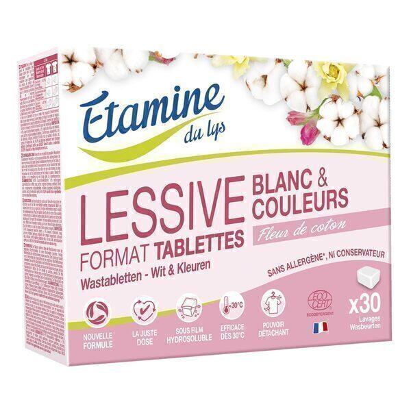 Lessive tablettes blanc et couleurs fleur de coton x30