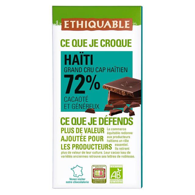 Tablette chocolat noir 72% cacao Haïti Bio 100g