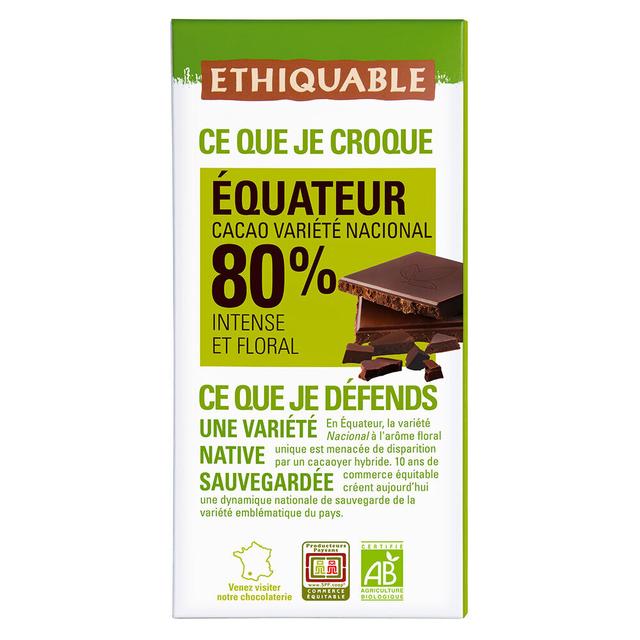 Tablette de chocolat noir 80% cacao Equateur 100g