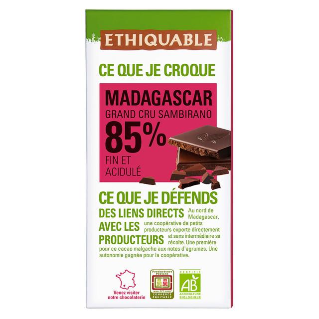 Tablette chocolat noir 85% cacao Madagascar Bio 100g