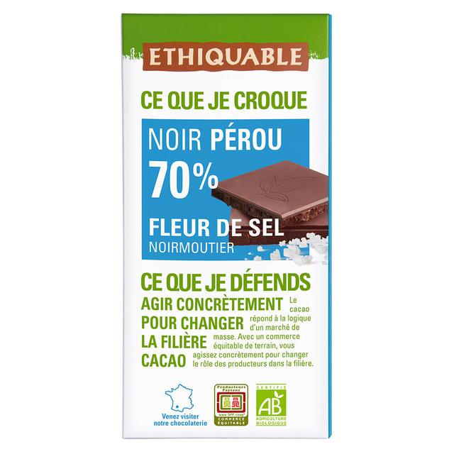 Tablette chocolat noir 70% sel de Noirmoutier Bio Pérou 100g