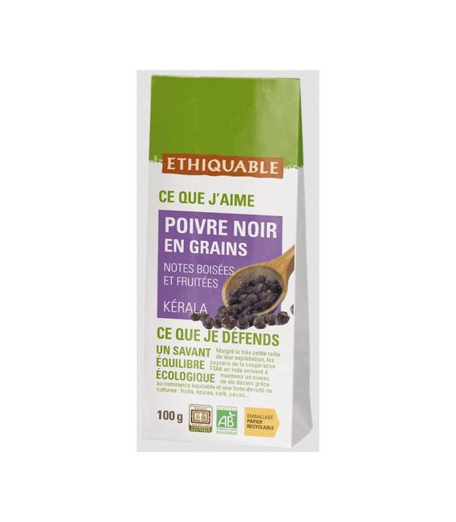 Poivre noir en grains bio & équitable en sachet