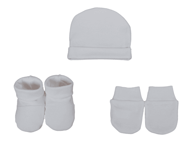 Set bonnet/moufle/chausson 3 mois jersey Coton bio Bleu