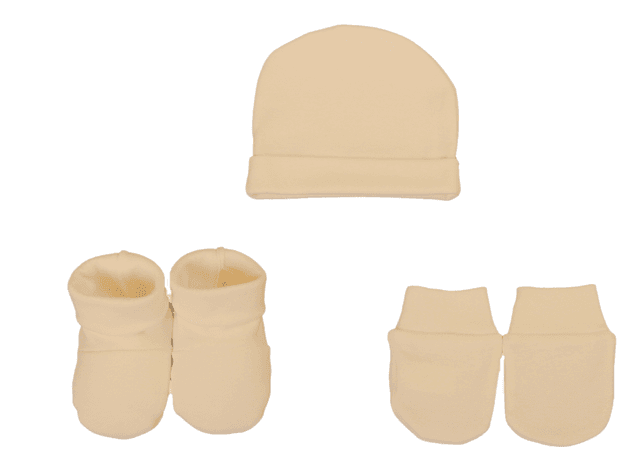 Set bonnet/moufle/chausson 3mois jersey Coton bio Jaune