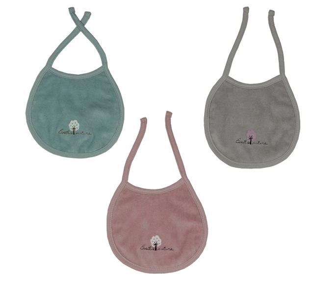 Lot de 3 Bavoirs naissance 0-3 mois Coton bio Aqua/Rose/Iris