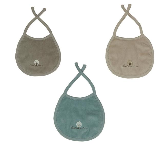 Lot de 3 Bavoirs naissance 0-3 mois Coton bio Taupe/Aqua/Beige