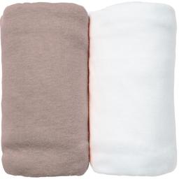 Lot de 2 Draps Housses jersey 70x140 cm Coton bio Blanc/Taupe