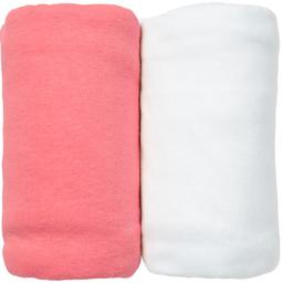 Lot de 2 Draps Housses jersey 40x80 cm Coton bio Blanc/Corail