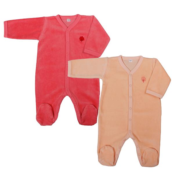 Lot de 2 Dors-bien velours 6 mois Coton bio Corail-Pêche