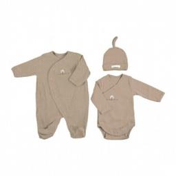 Set dorsbien velours, body, bonnet Taupe 3 mois