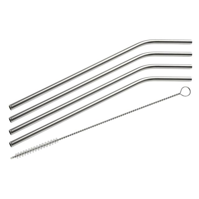 Lot de 4 pailles incurvées en inox avec goupillon 24 cm