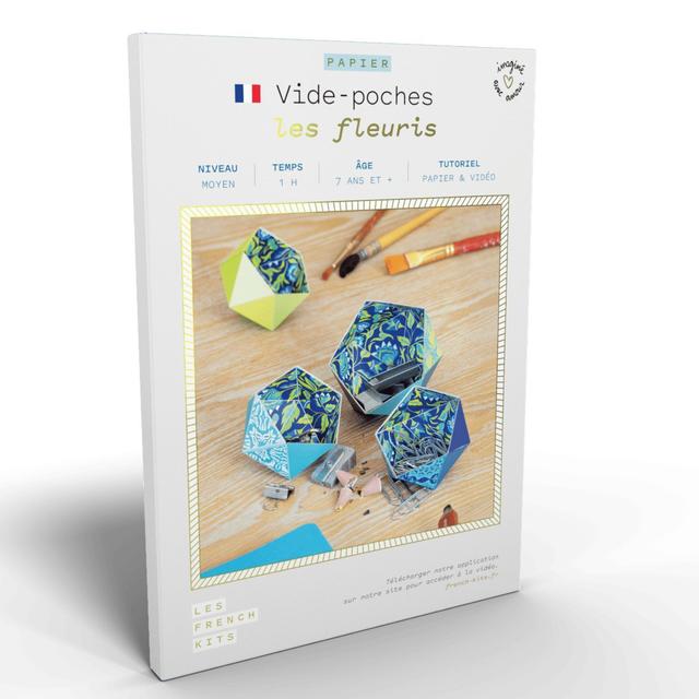 Coffret DIY origami - 4 Vide-poches - Fleurs bleues