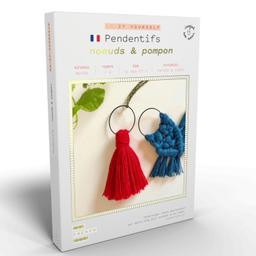 Bijoux Macramé - 2 Pendentifs rouge et bleu