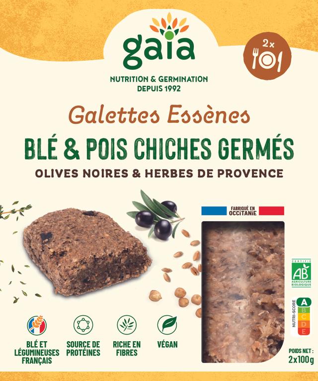 Galettes Essènes de blé germé pois chiches & olives 2x100g