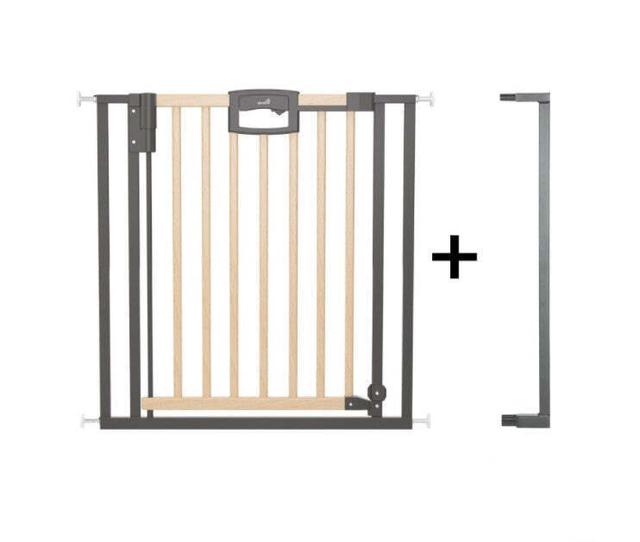 Barrière Easylock Plus métal et bois 88.5-96.5cm blanc et gris