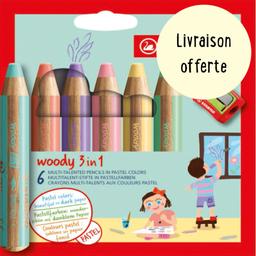 6 crayons pastels Woody Stabilo - multi support