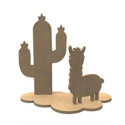 Décoration 3D en bois MDF - Lama et cactus