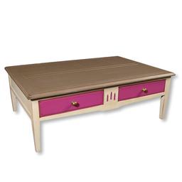 Table basse 120 cm avec 2 tiroirs, merisier massif