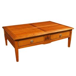 Table basse 120 cm avec 2 tiroirs, merisier massif