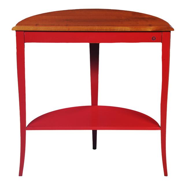 Console demi-lune en merisier et laque coquelicot