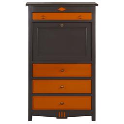 Bureau Secrétaire en merisier massif 90 cm gris et orange