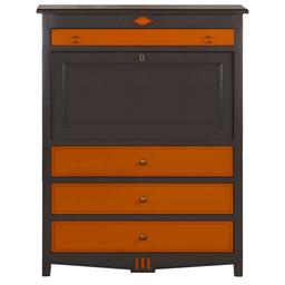 Bureau Secrétaire en merisier massif 120 cm gris et orange