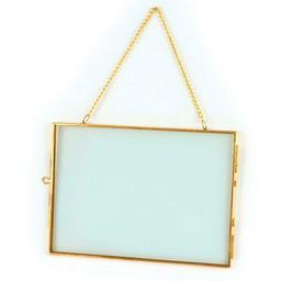 Cadre en verre vintage - rectangle avec chaîne métallique - 18 x