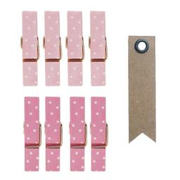 8 mini pinces à linge aimantées rose 3,5 cm + 20 étiquettes