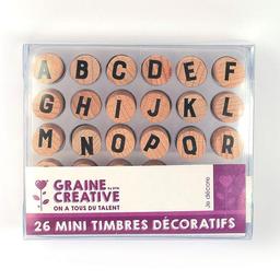 26 mini tampons en bois - Lettres de l'alphabet majuscules