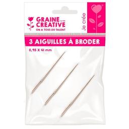 3 aiguilles à broder 4,1 cm x 0,95 mm